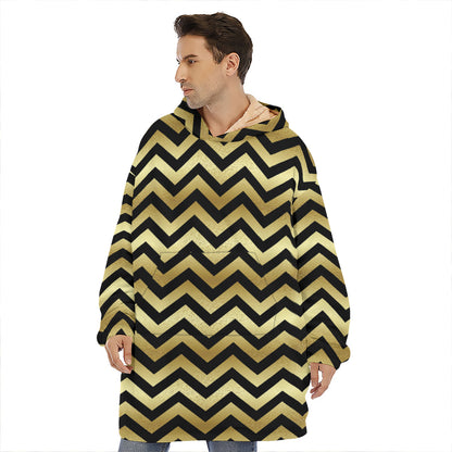 Gold And Black Chevron Pattern Print Hoodie Blanket