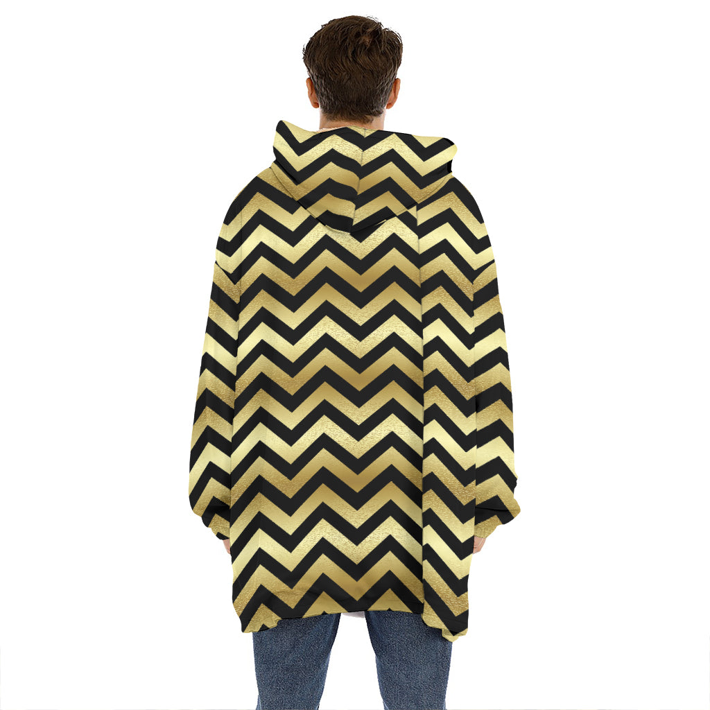 Gold And Black Chevron Pattern Print Hoodie Blanket