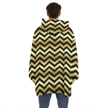 Gold And Black Chevron Pattern Print Hoodie Blanket