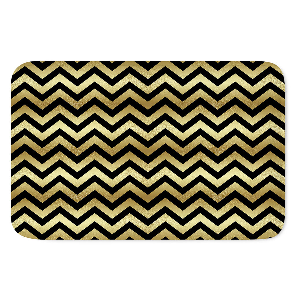Gold And Black Chevron Pattern Print Indoor Door Mat