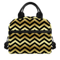 Gold And Black Chevron Pattern Print Insulated Lunch Bag