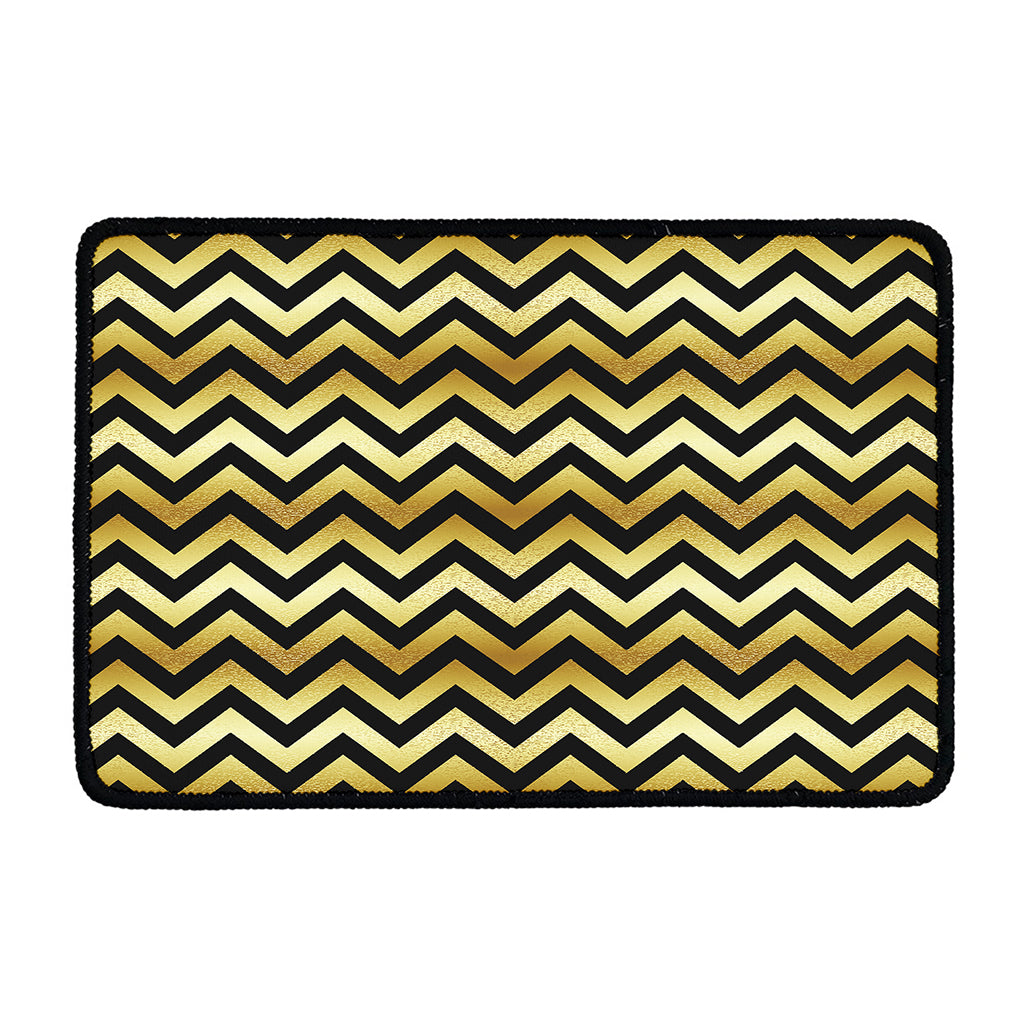 Gold And Black Chevron Pattern Print Kitchen Mat