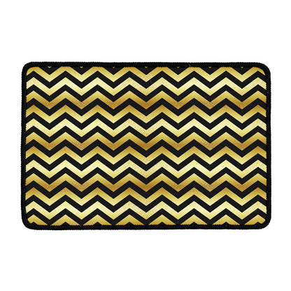 Gold And Black Chevron Pattern Print Kitchen Mat