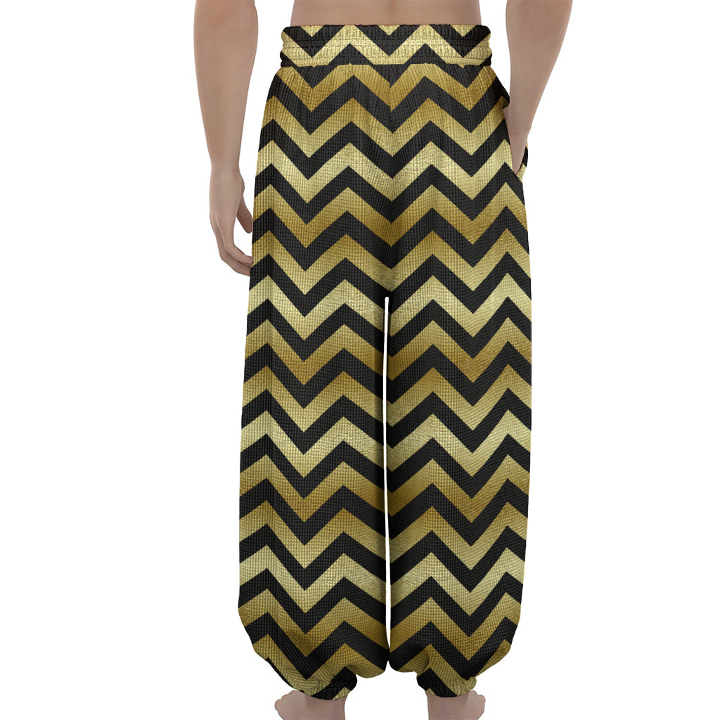 Gold And Black Chevron Pattern Print Lantern Pants