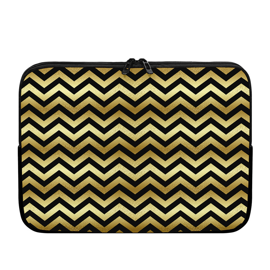 Gold And Black Chevron Pattern Print Laptop Sleeve