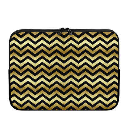 Gold And Black Chevron Pattern Print Laptop Sleeve