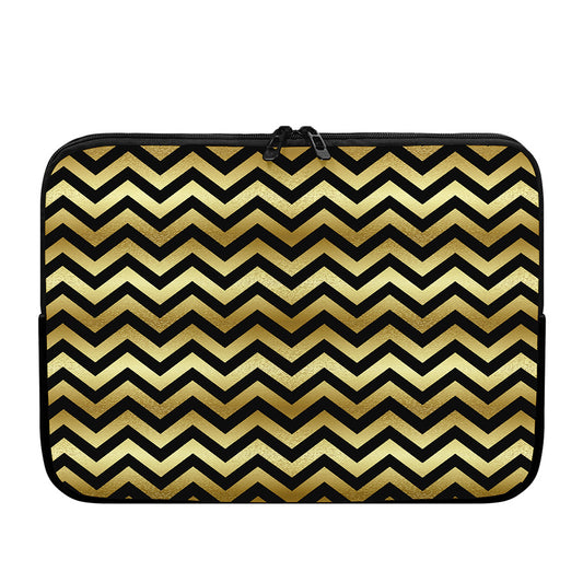 Gold And Black Chevron Pattern Print Laptop Sleeve