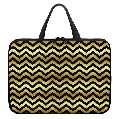 Gold And Black Chevron Pattern Print Laptop Sleeve With Handle