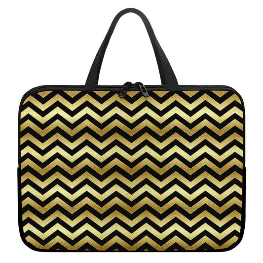 Gold And Black Chevron Pattern Print Laptop Sleeve With Handle