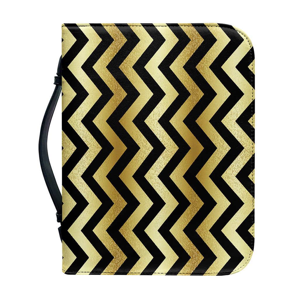 Gold And Black Chevron Pattern Print Leather Bible Cover