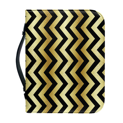 Gold And Black Chevron Pattern Print Leather Bible Cover