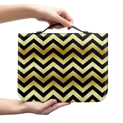 Gold And Black Chevron Pattern Print Leather Bible Cover