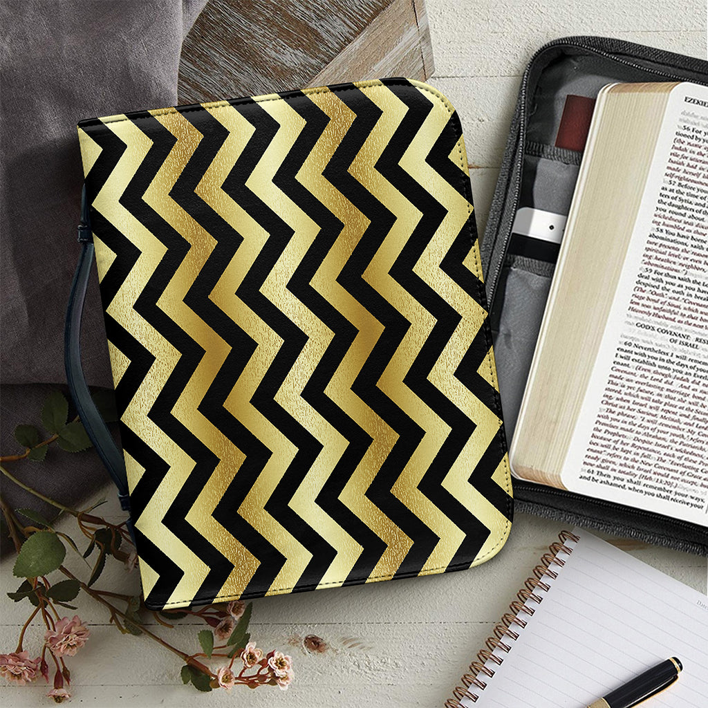 Gold And Black Chevron Pattern Print Leather Bible Cover