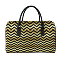 Gold And Black Chevron Pattern Print Leather Duffel Bag