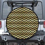 Gold And Black Chevron Pattern Print Leather Spare Tire Cover