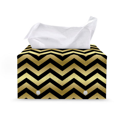 Gold And Black Chevron Pattern Print Leather Tissue Box Cover