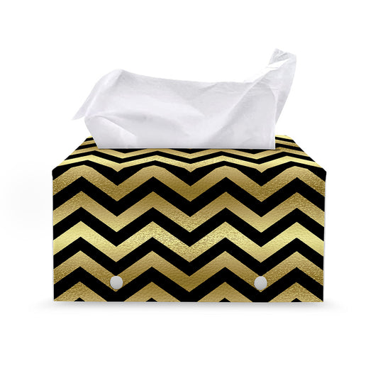 Gold And Black Chevron Pattern Print Leather Tissue Box Cover
