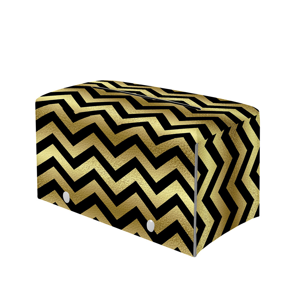 Gold And Black Chevron Pattern Print Leather Tissue Box Cover