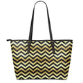 Gold And Black Chevron Pattern Print Leather Tote Bag With Zipper