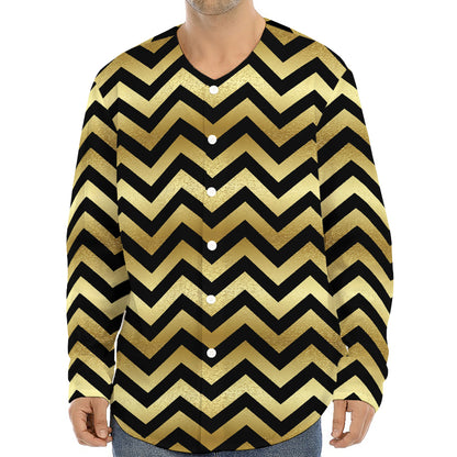 Gold And Black Chevron Pattern Print Long Sleeve Baseball Jersey