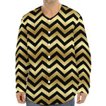 Gold And Black Chevron Pattern Print Long Sleeve Baseball Jersey