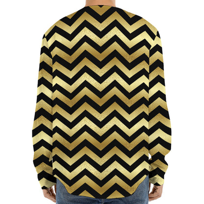 Gold And Black Chevron Pattern Print Long Sleeve Baseball Jersey