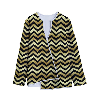 Gold And Black Chevron Pattern Print Long Sleeve Short Coat
