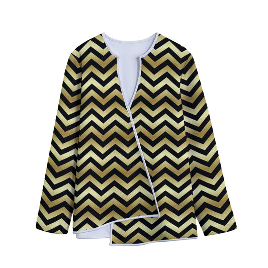 Gold And Black Chevron Pattern Print Long Sleeve Short Coat