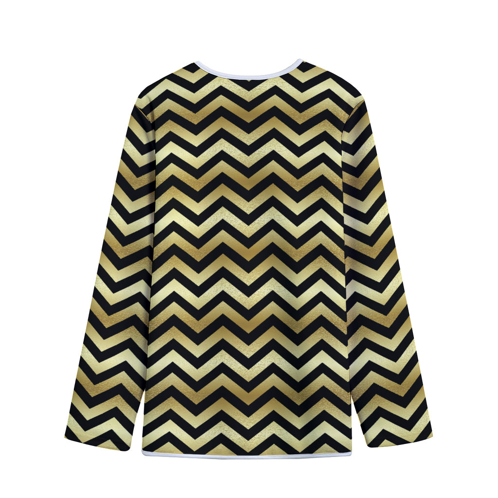 Gold And Black Chevron Pattern Print Long Sleeve Short Coat