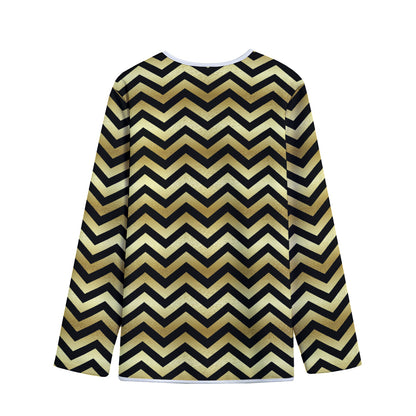 Gold And Black Chevron Pattern Print Long Sleeve Short Coat