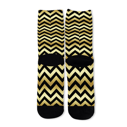 Gold And Black Chevron Pattern Print Long Socks
