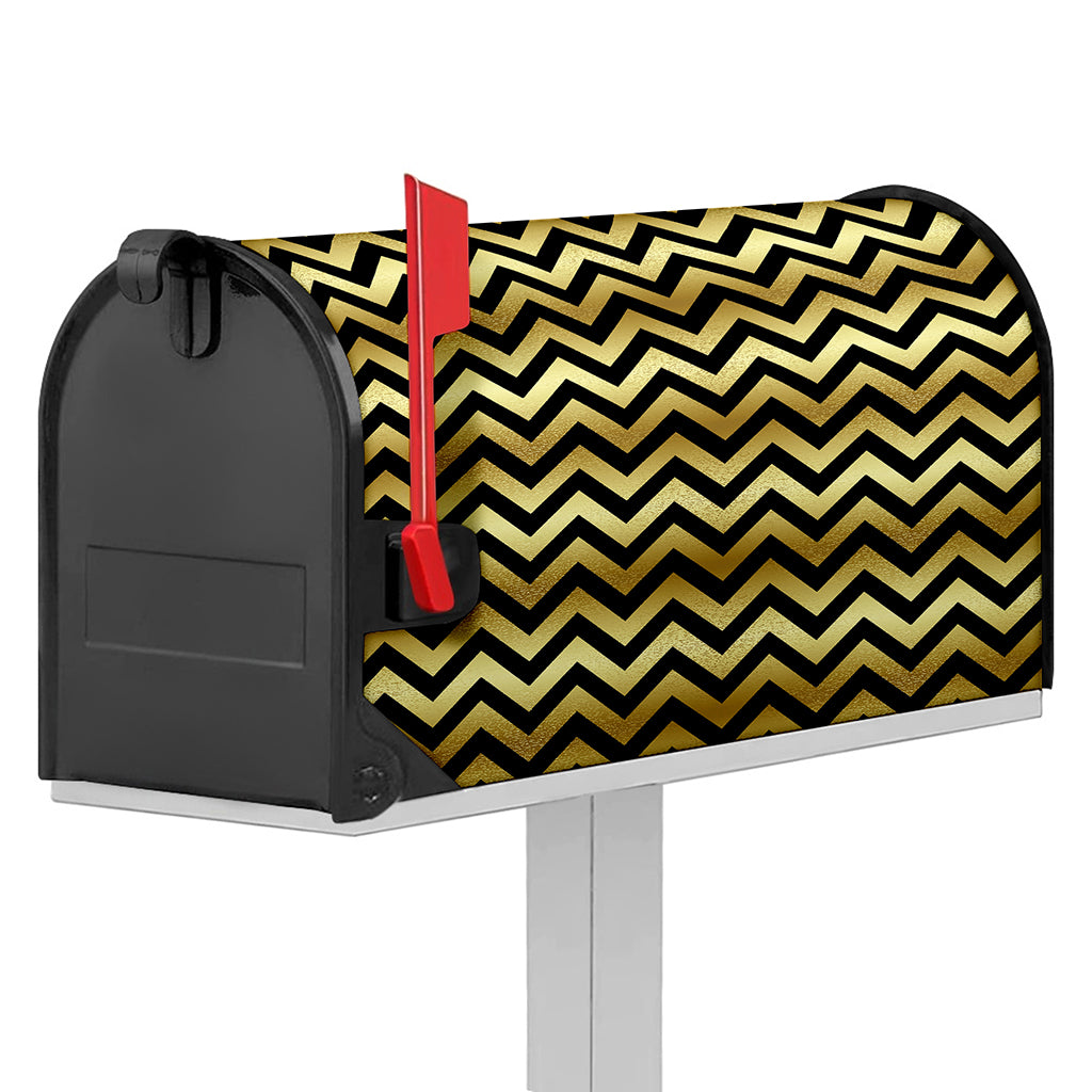 Gold And Black Chevron Pattern Print Mailbox Cover