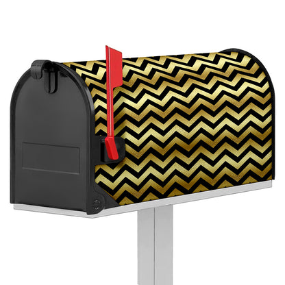 Gold And Black Chevron Pattern Print Mailbox Cover