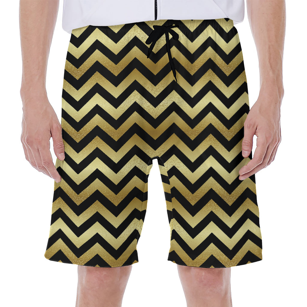 Gold And Black Chevron Pattern Print Men's Beach Shorts