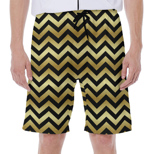 Gold And Black Chevron Pattern Print Men's Beach Shorts