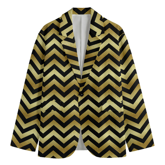 Gold And Black Chevron Pattern Print Men's Blazer