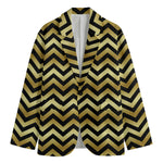 Gold And Black Chevron Pattern Print Men's Blazer