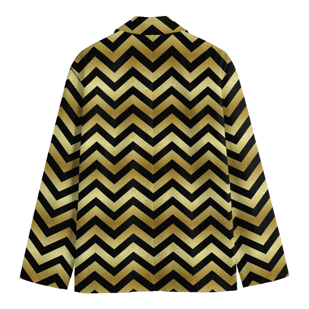 Gold And Black Chevron Pattern Print Men's Blazer