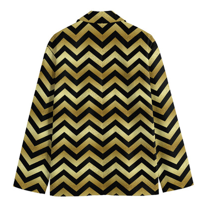 Gold And Black Chevron Pattern Print Men's Blazer