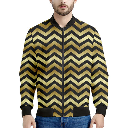 Gold And Black Chevron Pattern Print Men's Bomber Jacket