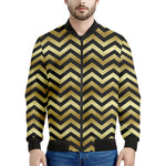 Gold And Black Chevron Pattern Print Men's Bomber Jacket