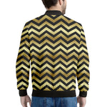 Gold And Black Chevron Pattern Print Men's Bomber Jacket