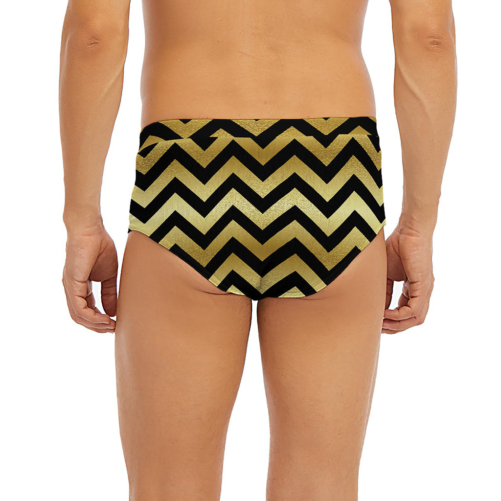 Gold And Black Chevron Pattern Print Men's Briefs
