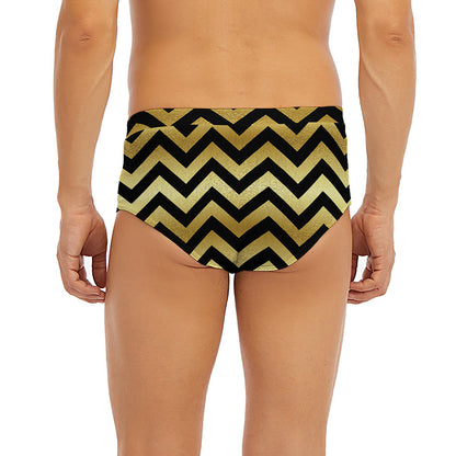 Gold And Black Chevron Pattern Print Men's Briefs