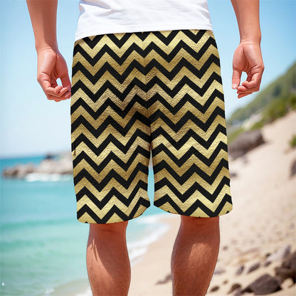 Gold And Black Chevron Pattern Print Men's Cargo Shorts