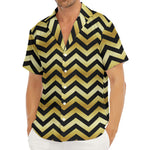 Gold And Black Chevron Pattern Print Men's Deep V-Neck Shirt