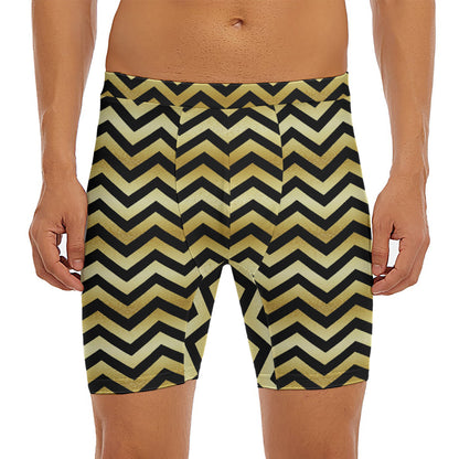 Gold And Black Chevron Pattern Print Men's Long Boxer Briefs