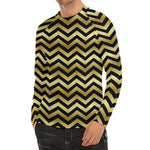 Gold And Black Chevron Pattern Print Men's Long Sleeve Rash Guard