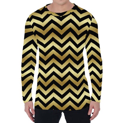 Gold And Black Chevron Pattern Print Men's Long Sleeve T-Shirt