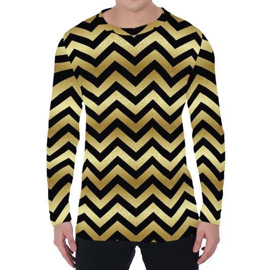 Gold And Black Chevron Pattern Print Men's Long Sleeve T-Shirt